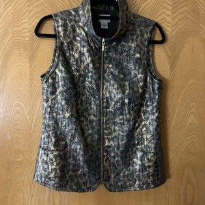 Zenergy by Chico's SZ 0  Small Zipper Vest Animal Metallic Print Brown Pockets